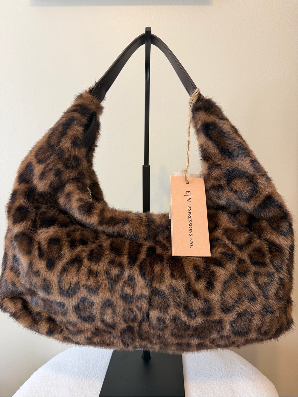 Expressions Leopard Faux Fur Shoulder Bag - Brown